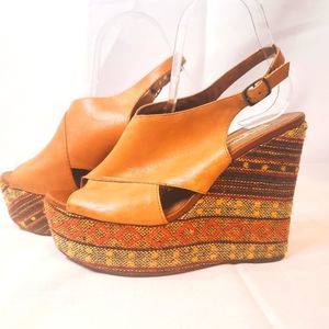Steve Madden Tisha Leather Platform Wedge Multicolor Heel Peeptoe Size 8.5